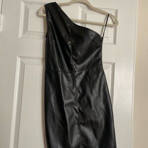 Elegant Black Leather One-Shoulder Dress